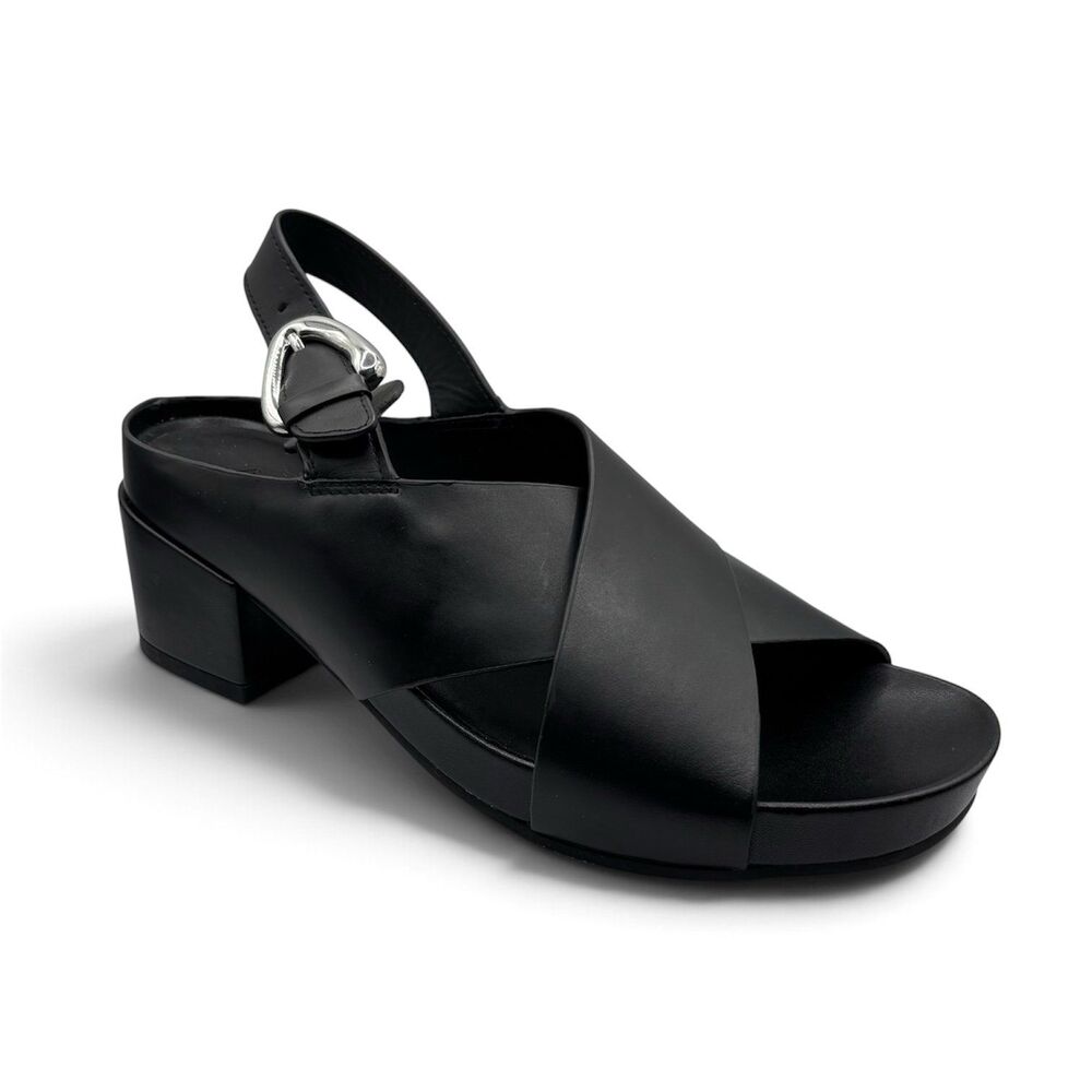 Aerosoles Chrystie Black Leather Block Heel Slingback Sandals Women’s Size 9M